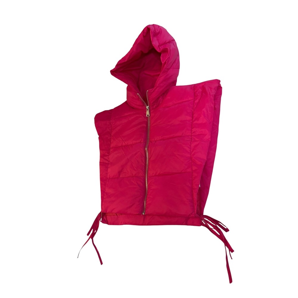 Girls Hot Pink Hooded Puffer Vest‎ Side Ties Cap Sleeve Size Medium